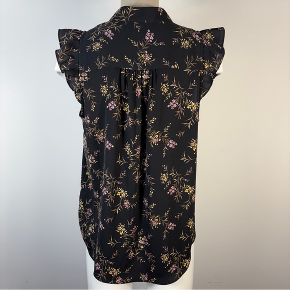 RW&CO. Black Floral Blouse with Ruffle Sleeves S - Picture 3 of 9